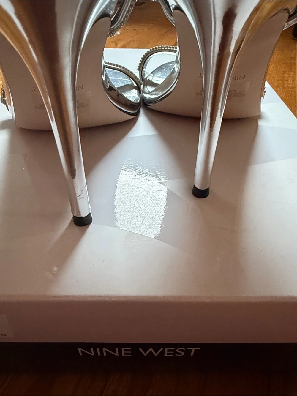 Nine West Shimmery Silver Ankle-Strap Heels